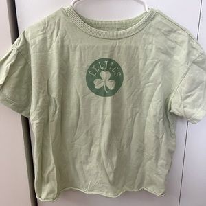 Celtics Crop Top Tee Shirt Light Green